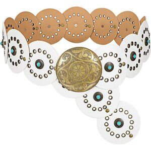 ⚡Women Western Leather Concho Cowgirl Disc Belt Boho Wide Country Waist Belt